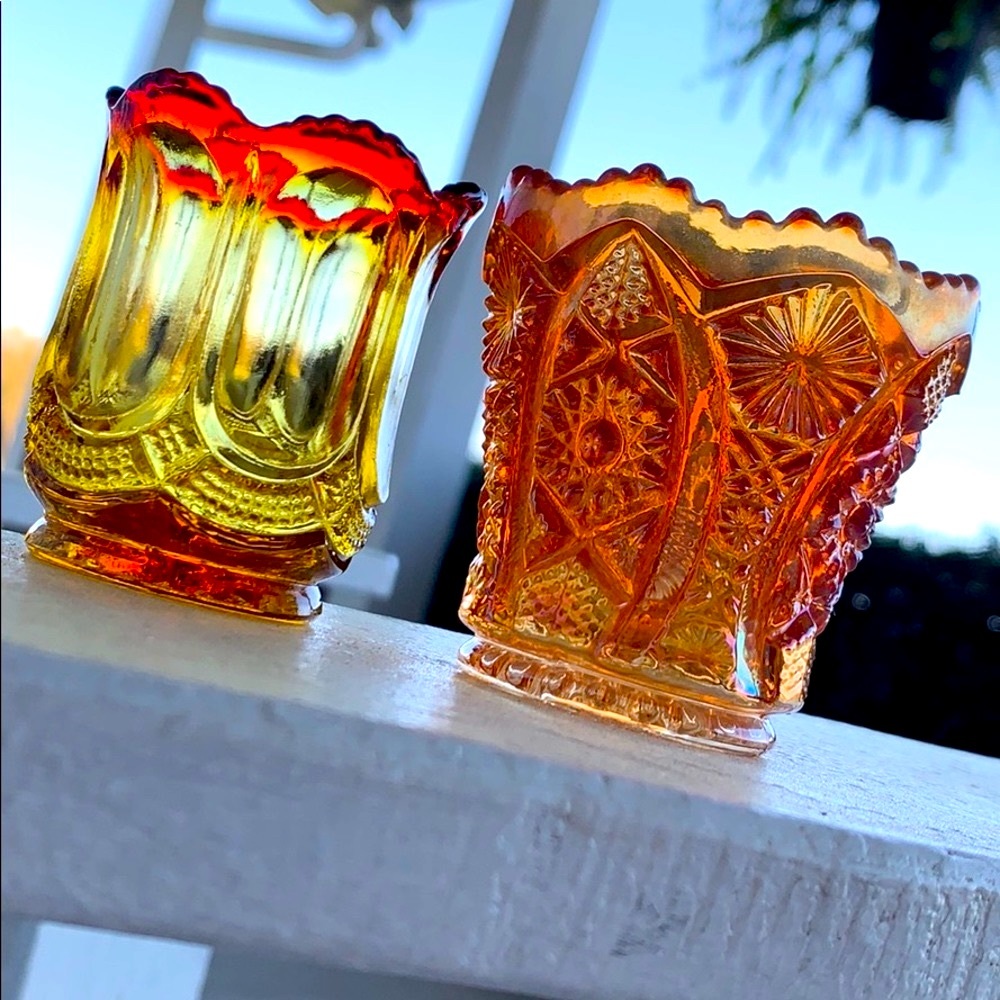 Set (2) Antique Glass Toothpick Holder Pair of Two